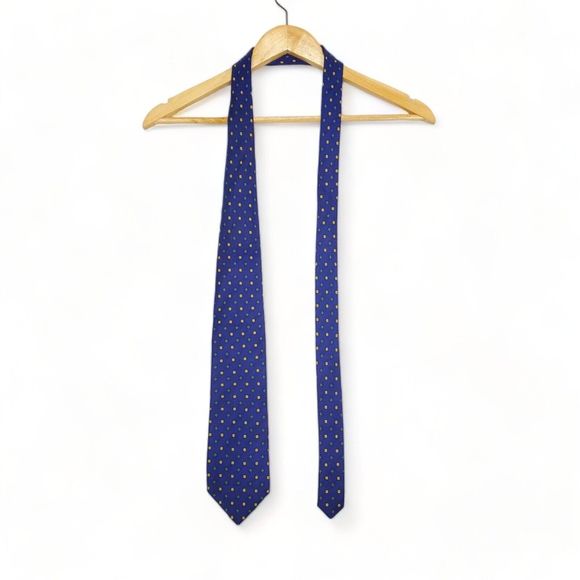 Trevisan Venezia 100% Silk Tie Blue Yellow Green Floral Polka Dot Made In Italy - Picture 2 of 8